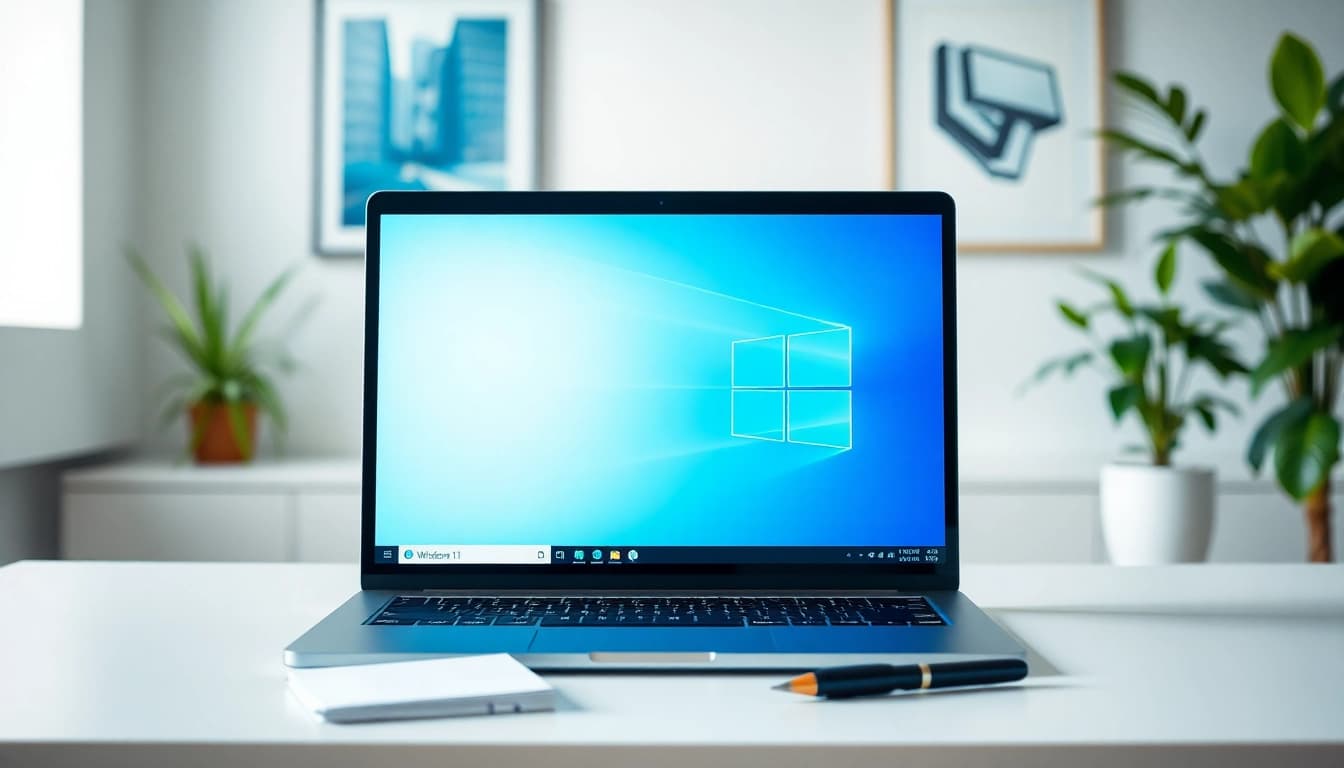 Microsoft Windows 11 Pro Lizenzkauf auf einem modernen Laptop im professionellen Arbeitsbereich.
