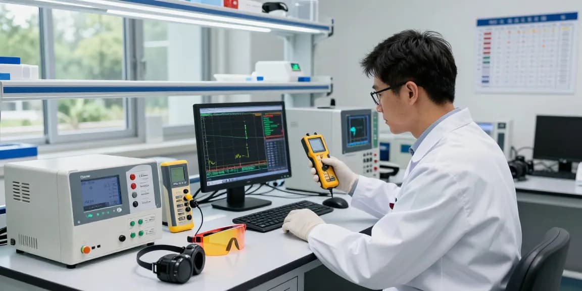 bester Strahlungsdetektor in professionellem Labor, Techniker misst ionisierende Strahlung mit Geigerzähler.
