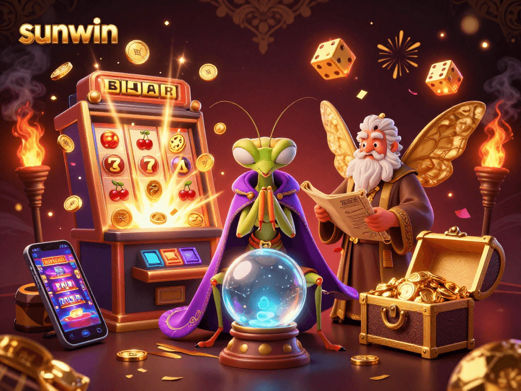 Win big with sunwin’s thrilling slot machine jackpot scene, featuring vibrant casino elements.