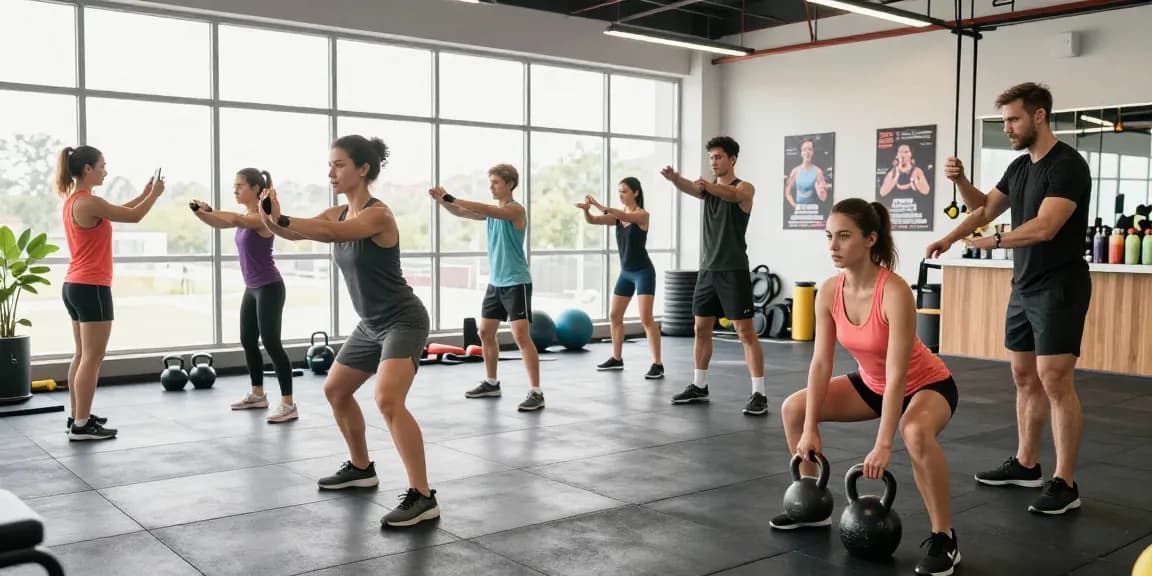 Ein starkes Training in einem modernen Fitnessstudio, das die Vielfalt von Übungen im Selliza Shop zeigt.