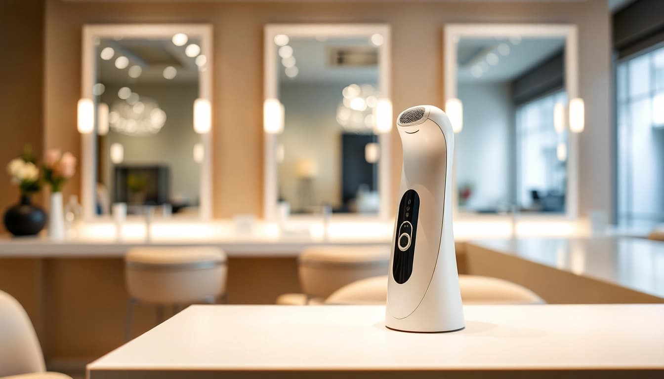 Der laifen haartrockner auf einer eleganten Theke in einem Salon zeigt modernes Design und Stil.