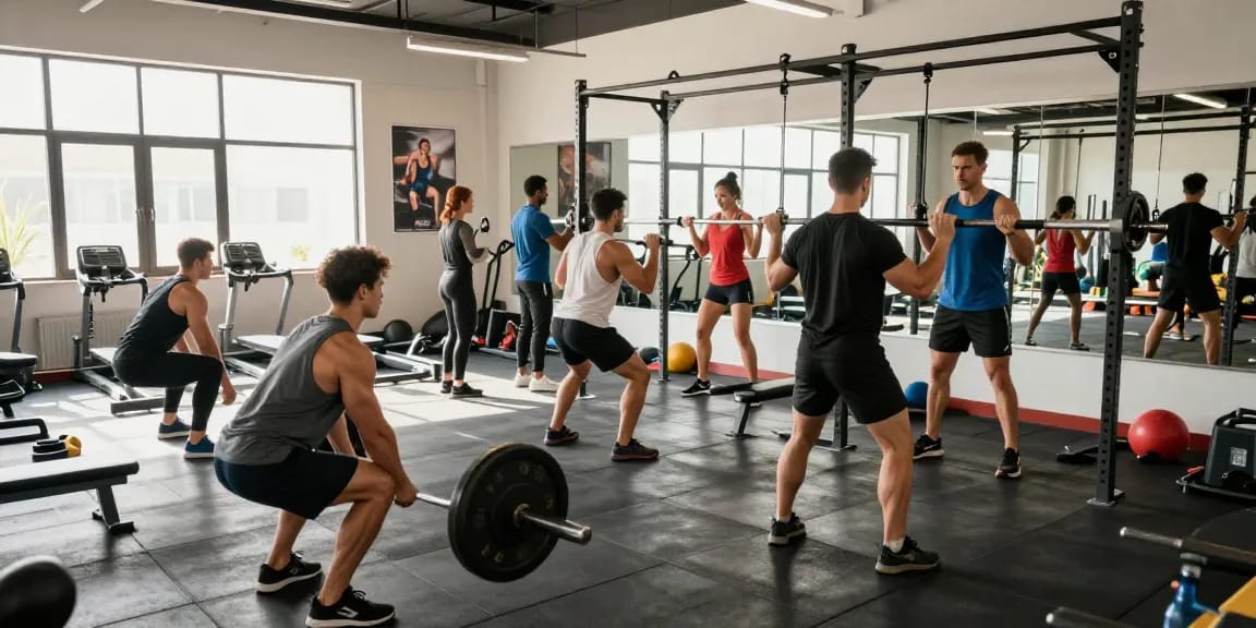Anabolika Shop: Bodybuilder im Fitnessstudio während des Trainings für Muskelaufbau.
