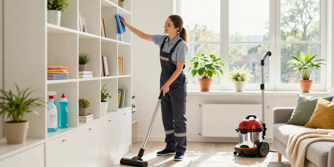Expert cleaner performing wohnungsendreinigung bern in a bright living room with natural light.