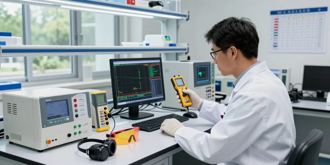 bester Strahlungsdetektor in professionellem Labor, Techniker misst ionisierende Strahlung mit Geigerzähler.