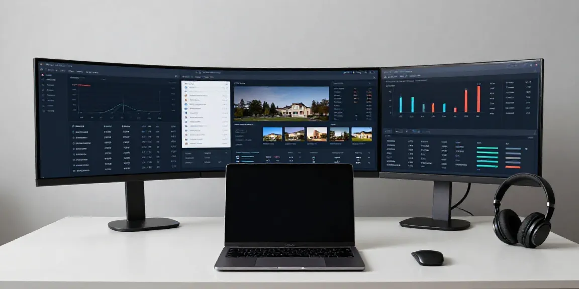 Immobilienmakler Mannheim - moderner Arbeitsplatz mit Immobilienbewertung Software, datengestützte Analysen und moderne Technik.