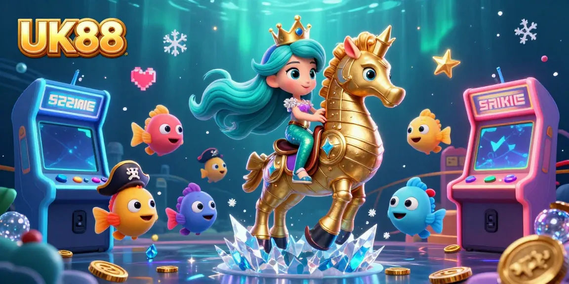 Experience thrilling gaming adventures at UK88 with a vibrant underwater casino scene featuring a mermaid princess.