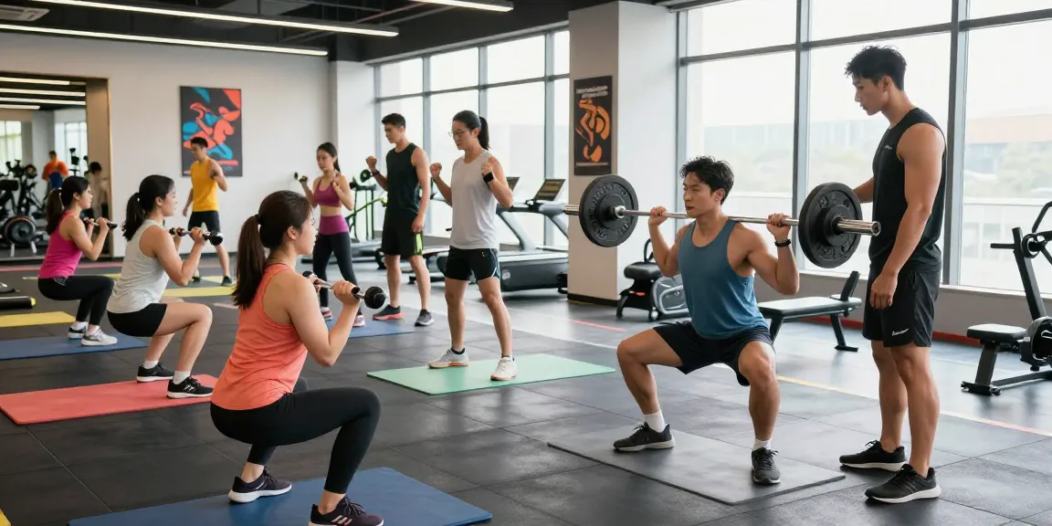 Aktive Szene im Astera Shop mit Fitnessbegeisterten im modernen Fitnessstudio.