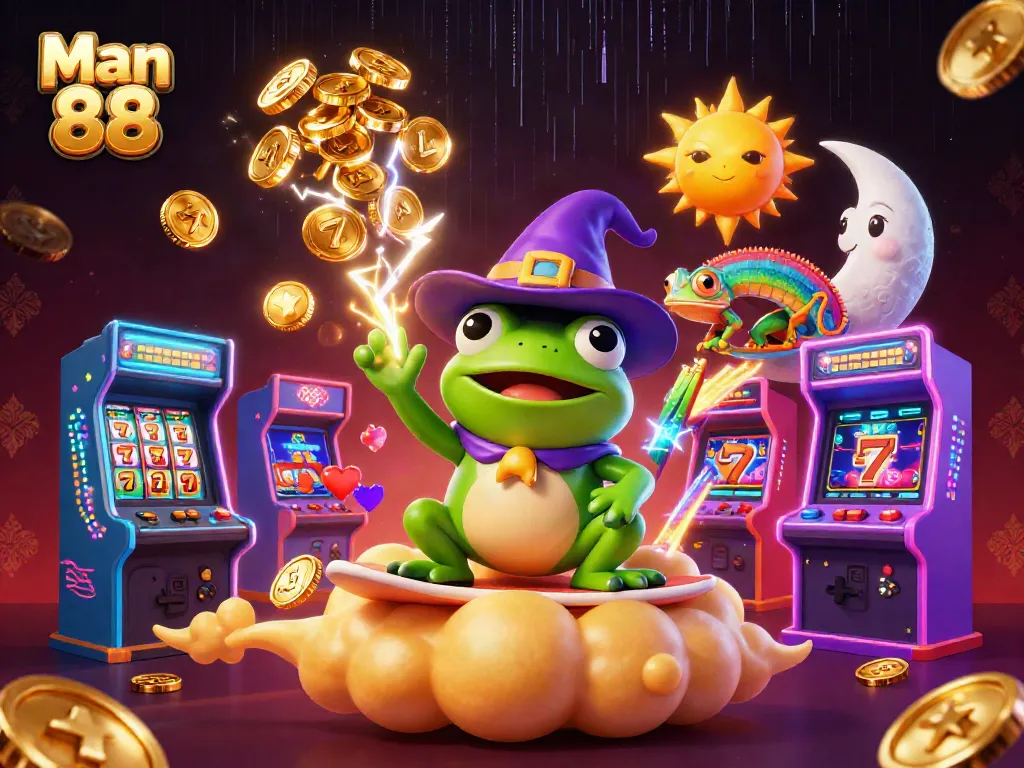 Experience the thrill of Man 88 with vibrant casino elements and animated characters.