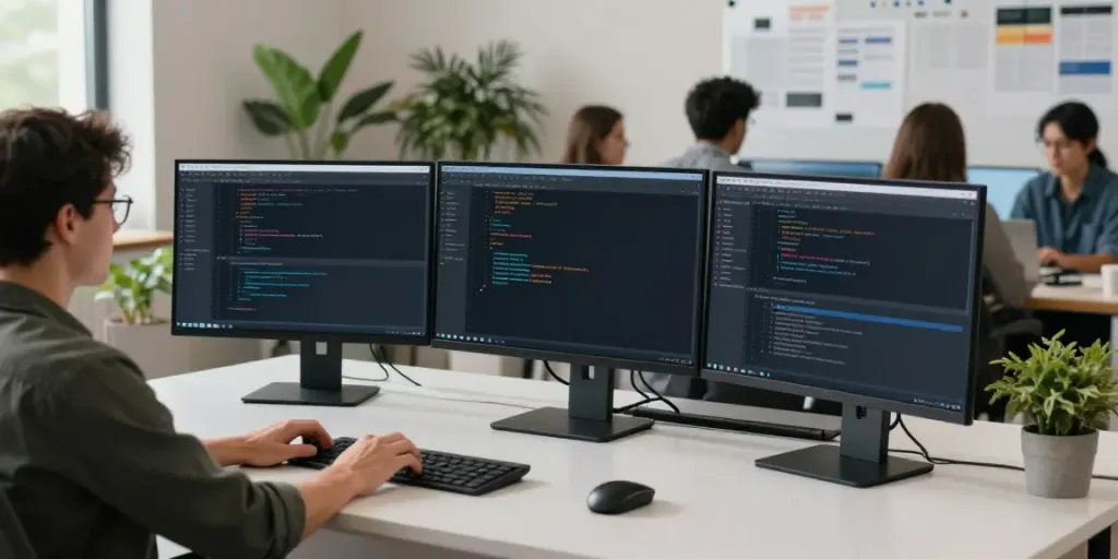 Immobilien Münster: Moderne Softwareentwicklung in einem eleganten Arbeitsumfeld für digitale Plattformen.