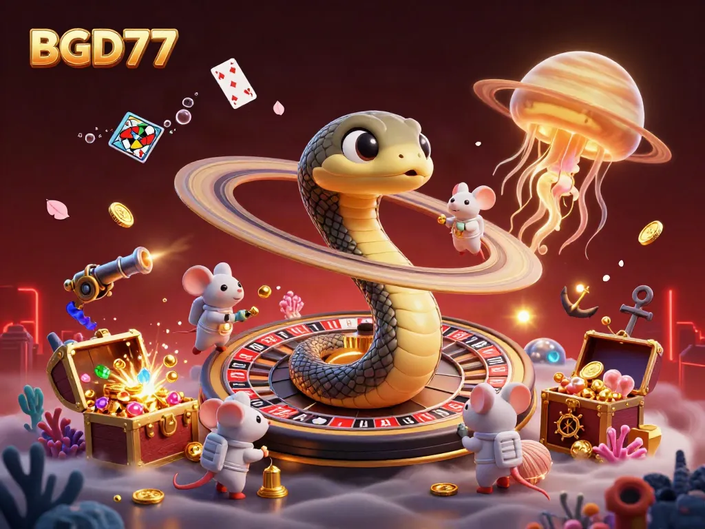 Experience exciting cosmic betting with BGD77, featuring colorful 3D elements in a vibrant casino scene.