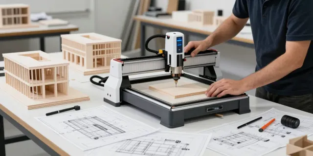 Präzise Arbeiten mit CNC Fräsen für Architekturmodelle in professionellem Atelier.