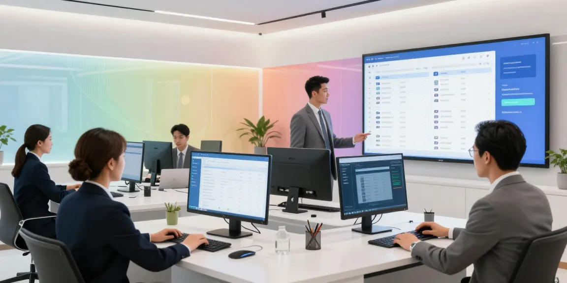 Immobilien Augsburg - Immobilienmakler in einem modernen Büro mit digitaler Präsentation und Software-Tools.