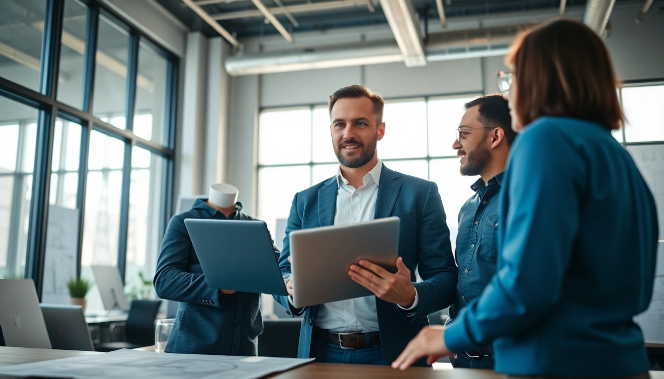 Headhunter Ingenieure collaborating with engineering professionals in a modern office.