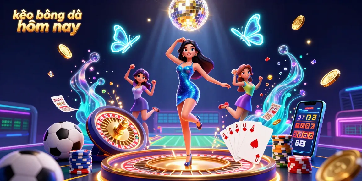 Bet on kèo bóng đá hôm nay with dynamic 3D illustration featuring vibrant scene of betting excitement.