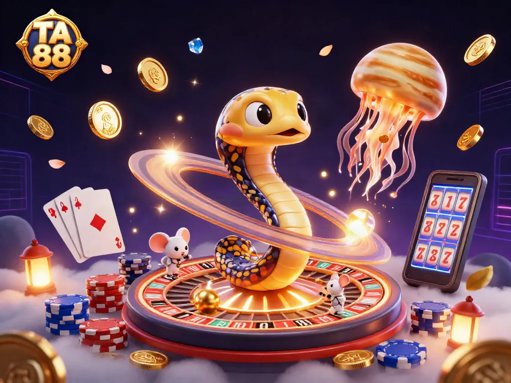 Experience action in TA 88's casino scene with mice betting and cosmic dealer in 3D art.