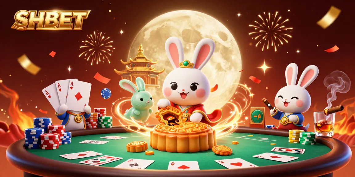 Experience SHBET's vibrant gaming world, where fortune unfolds through enchanting visuals of moon rabbits and poker.