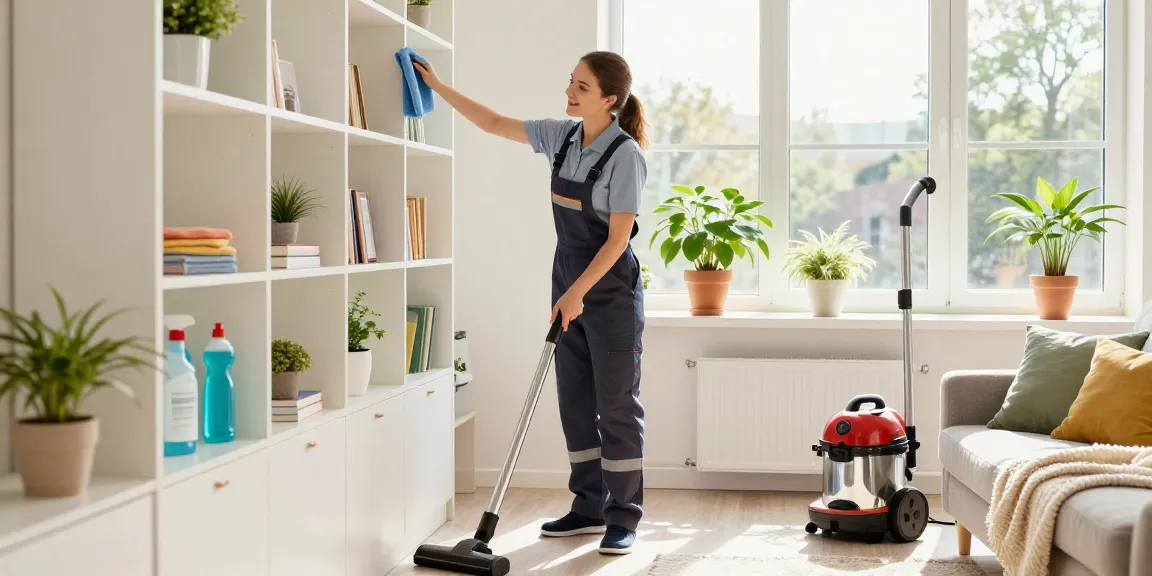 Expert cleaner performing wohnungsendreinigung bern in a bright living room with natural light.