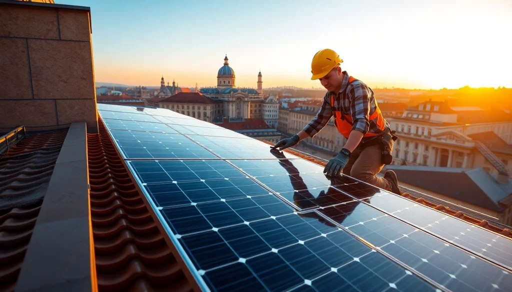 Montage von Pv anlagen wien auf einem Wiener Dach in urbaner Umgebung.