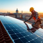 Montage von Pv anlagen wien auf einem Wiener Dach in urbaner Umgebung.