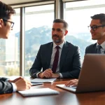 Headhunter Schweiz berät einen Kunden in einem modernen, professionellen Büro.