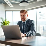 Headhunter Schweiz konsultiert Kunden in modernem Büro mit Blick auf die Schweizer Skyline.
