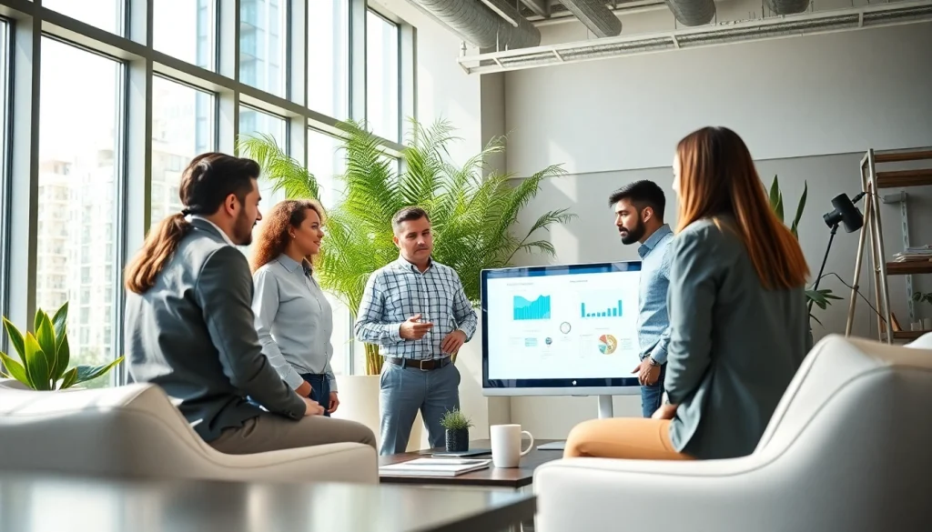 Headhunter IT auf einem Meeting mit einem vielfältigen Team in einem modernen Büro.