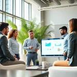 Headhunter IT auf einem Meeting mit einem vielfältigen Team in einem modernen Büro.