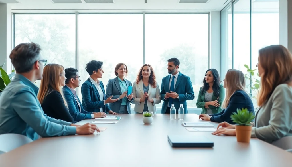 Mental health awareness discussion among professionals in a serene setting.