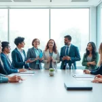 Mental health awareness discussion among professionals in a serene setting.