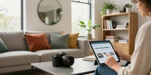 Entdecken Sie stilvolle Möbeloptionen, um Möbel direkt in einem modernen Wohnzimmer zu bestellen.